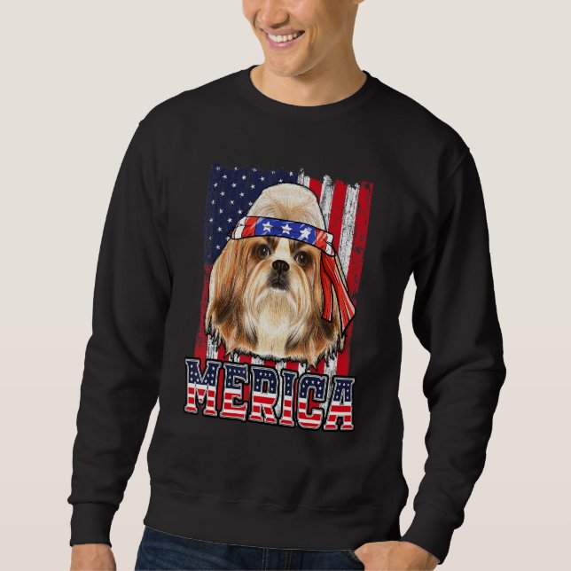 Sudadera Shih Tzu Merica 4 de julio Bandera Patriótica de P (Anverso)