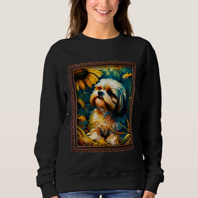 Sudadera Shih Tzu Painting Sunflower Flower Mom Women Flora (Anverso)