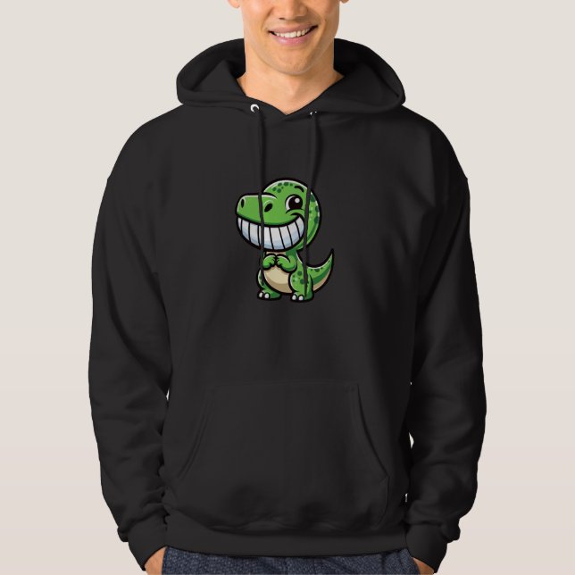 Sudadera Shy Dino Cartoon Trex Showing Teeth Happy Friendly (Anverso)