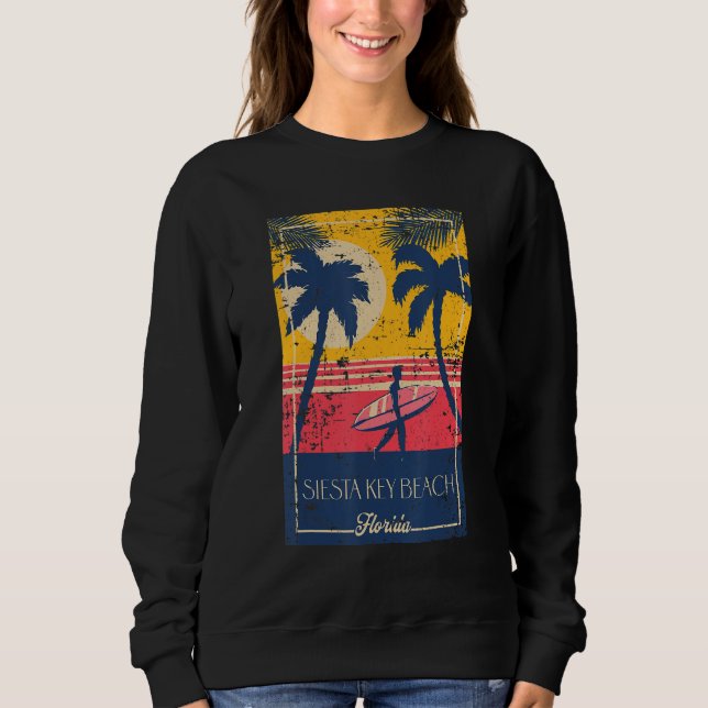Sudadera Siesta Key Beach Florida Retro Surfer Beach Distre (Anverso)
