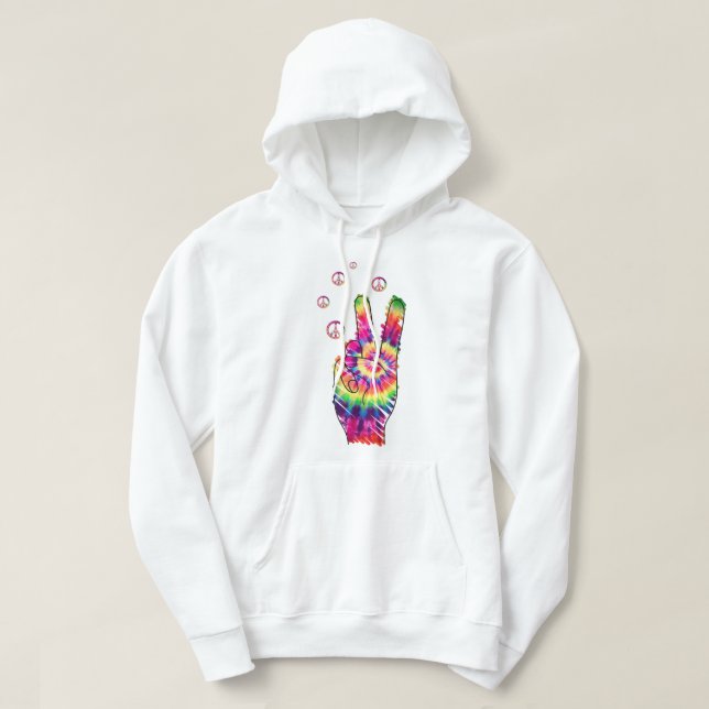 Sudadera Signo de paz psicodélica de tinte retro arcoiris (Diseño del anverso)