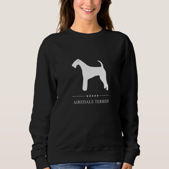 Sudadera Silueta Blanca de Perro Terrier Airedale (Anverso)