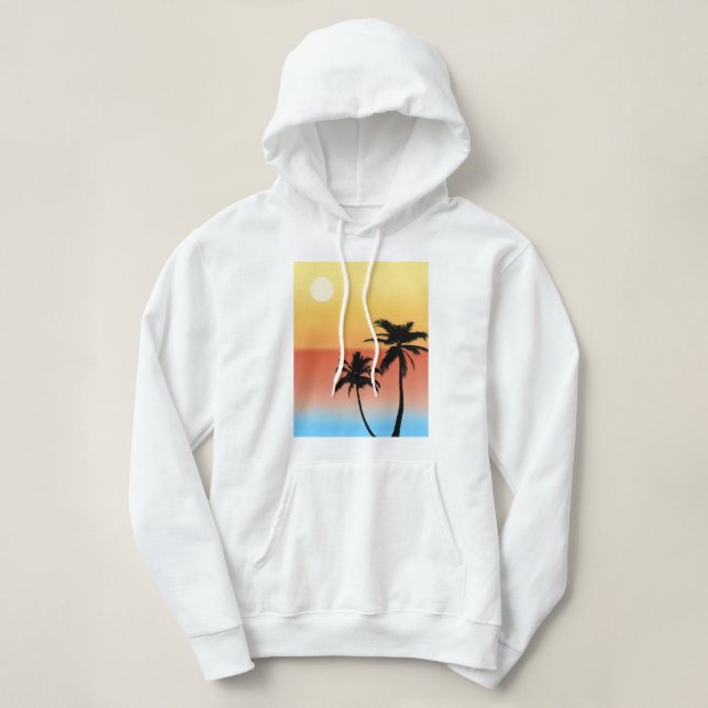 Sudadera Silueta de árbol de palmas con sol (Diseño del anverso)