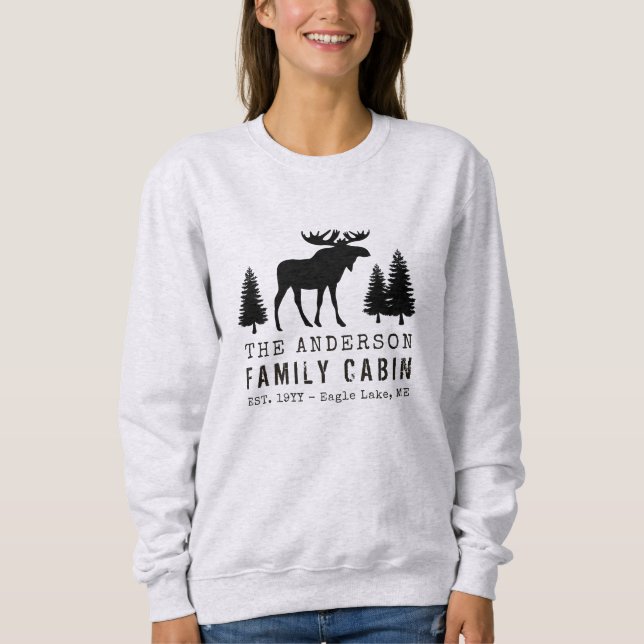 Sudadera Silueta de árbol de pino rústico de alce de famili (Anverso)