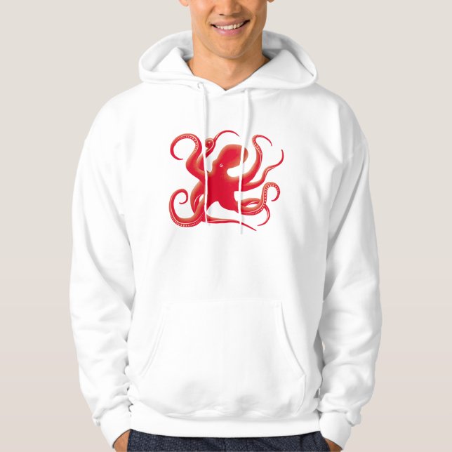 Sudadera Silueta de arte octopus de vector rojo simple (Anverso)