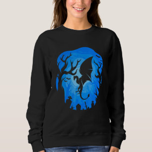 Sudadera Silueta de dragón fondo azul bosque noche Des