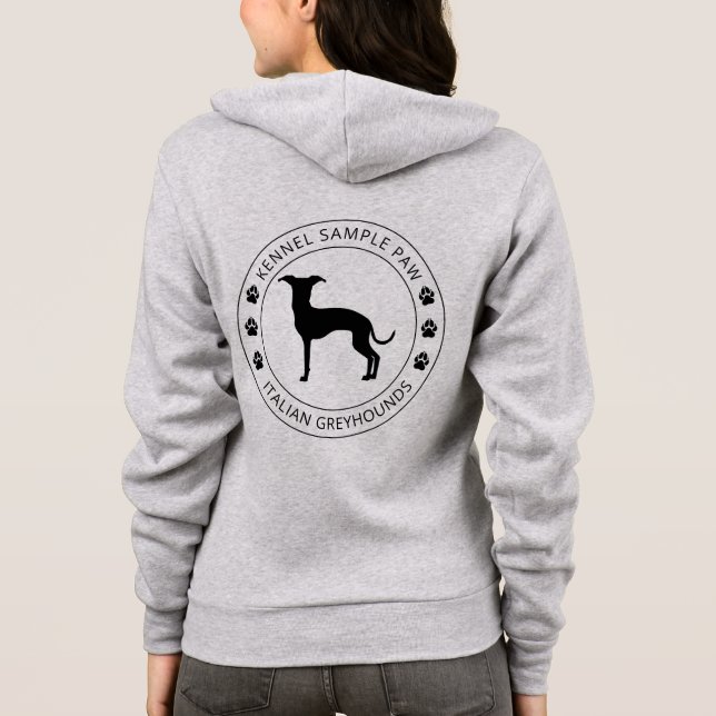 Sudadera Silueta de galgo italiano con patas y texto (Reverso)