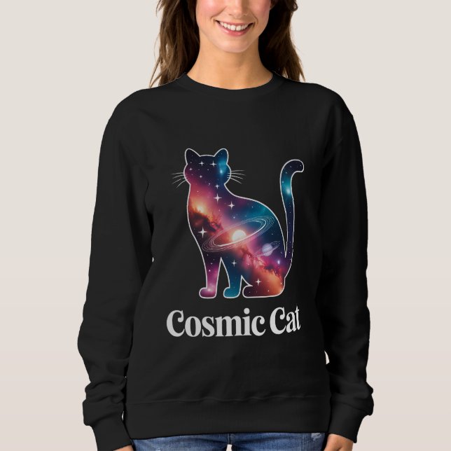 Sudadera Silueta de gato cósmico galaxia espacio estrellas  (Anverso)
