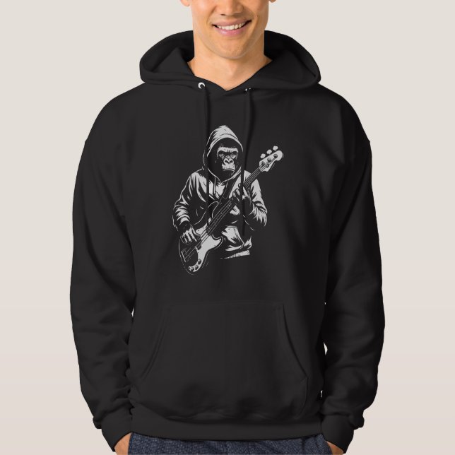 Sudadera Silueta de mono con capucha tocando bajo (Anverso)
