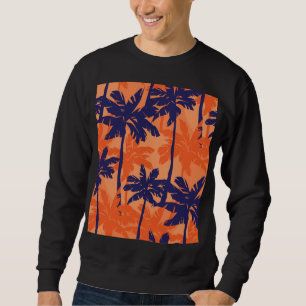 Sudadera Silueta de palmera azul, fondo naranja