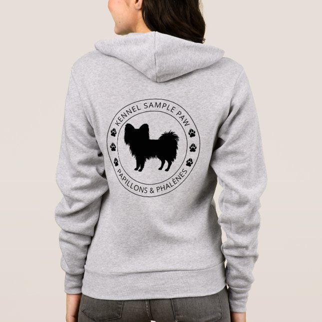 Sudadera Silueta de perro Papillon con patas y texto person (Reverso)