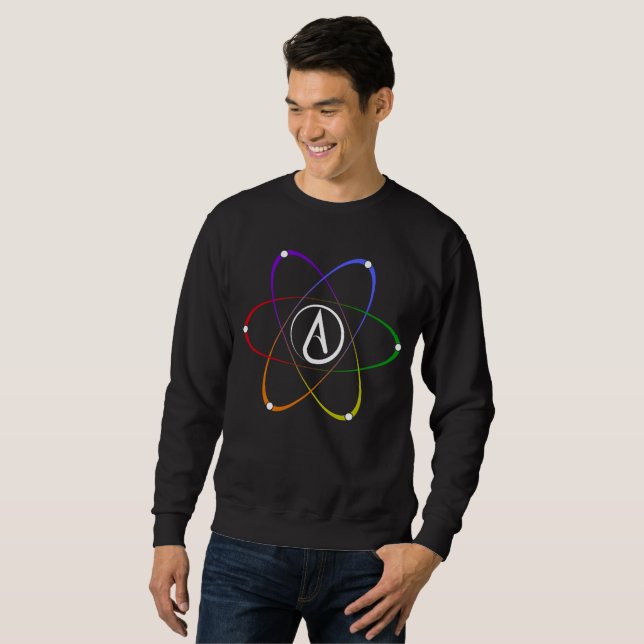 Sudadera Símbolo de átomo ateo Arcoíris Blanco (Anverso completo)