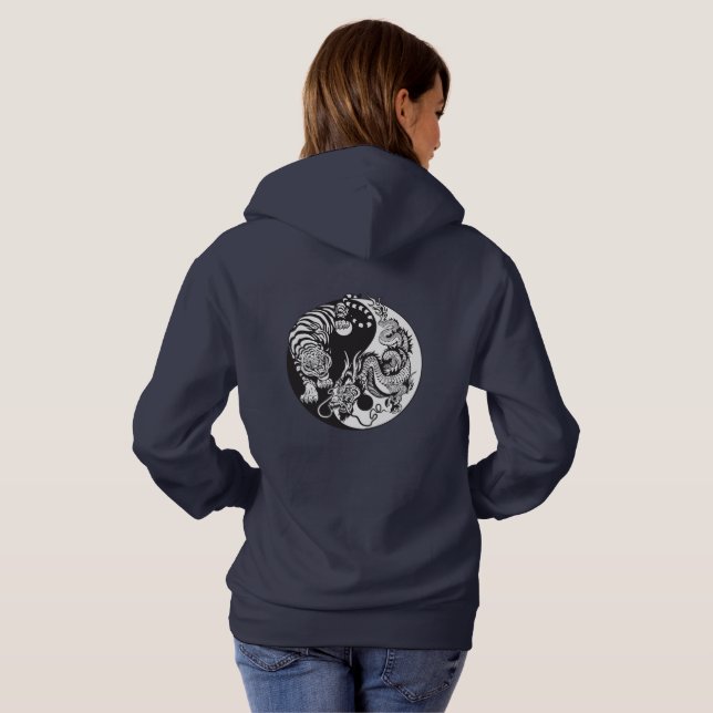 Sudadera símbolo de yang del yin del dragón y del tigre (Reverso completo)