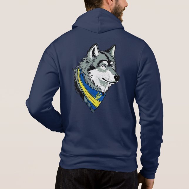 Sudadera Símbolo ucraniano de lobo, arte fuerte y orgulloso (Reverso)