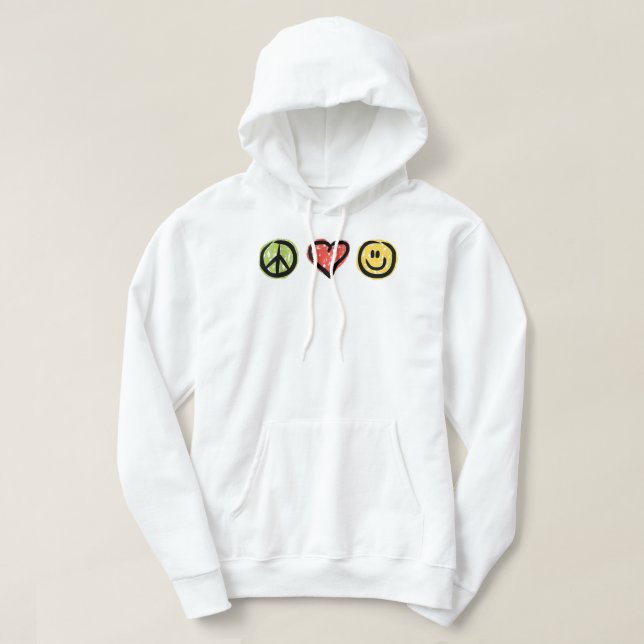 Sudadera Símbolos de mensajes positivos de amor por la paz (Diseño del anverso)