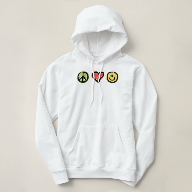 Sudadera Símbolos de mensajes positivos de amor por la paz (Diseño del anverso)