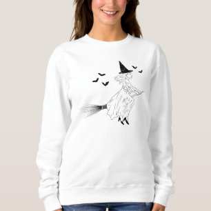 Sudadera Simple bruja niña con murciélagos arte de línea Ha