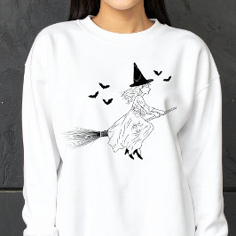 Sudadera Simple Chica De Brujas Con Bats Line Art Halloween