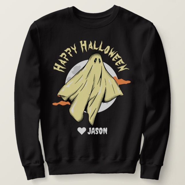 Sudadera Simple Happy Halloween fantasma (Anverso del diseño)