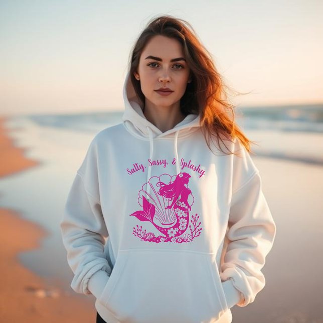 Sudadera Sirena hawaiana, salada, rosa pálido (Hawaiian Mermaid Salty Sassy Splashy, Fisherman Trend 2025, Summer, Beach, Coastal, For Her Hoodie)