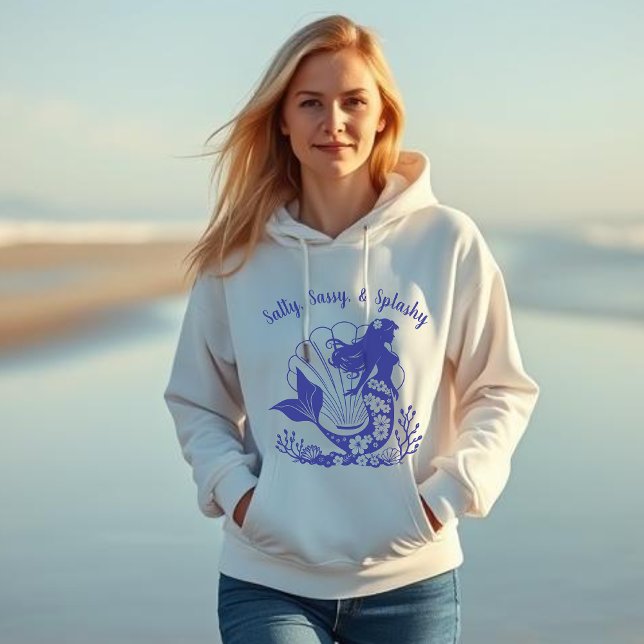 Sudadera Sirena hawaiana, salada, suave y azul pastelero (Hawaiian Mermaid Salty Sassy & Splashy, Fisherman Trend 2025, Beach, Summer, Coastal, For Her Hoodie)