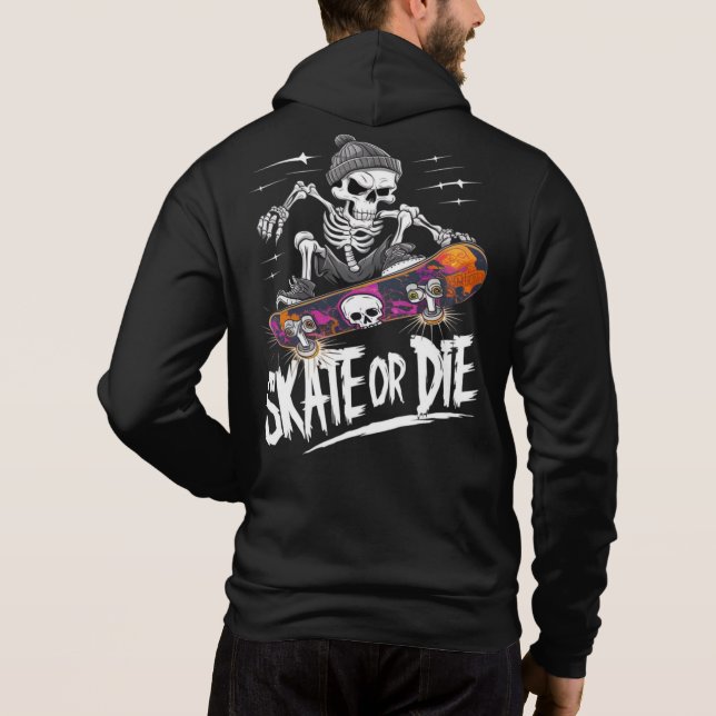 Sudadera Skateboard Edgy Halloween Skeleton Riding: Monochr (Reverso)