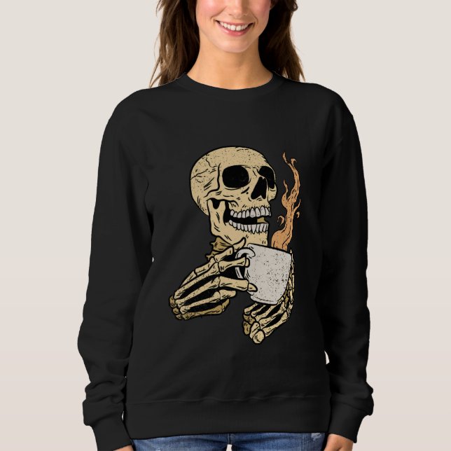 Sudadera Skeleton Beber café Halloween Funny Bones Sku (Anverso)