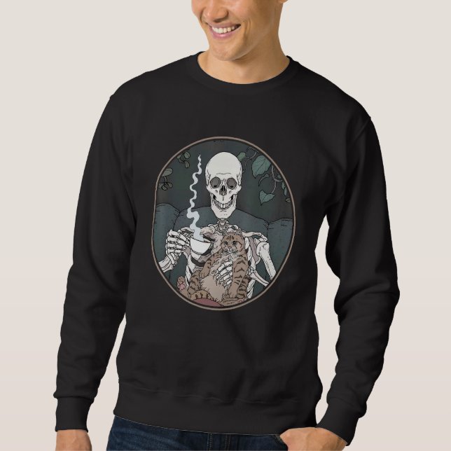 Sudadera Skeleton Coffee And Cat  Halloween Cat (Anverso)