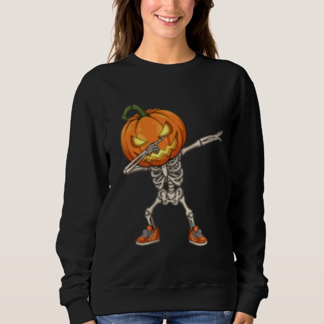 Sudadera Skeleton con cabeza de calabaza Dab Dance Hallowee (Anverso)