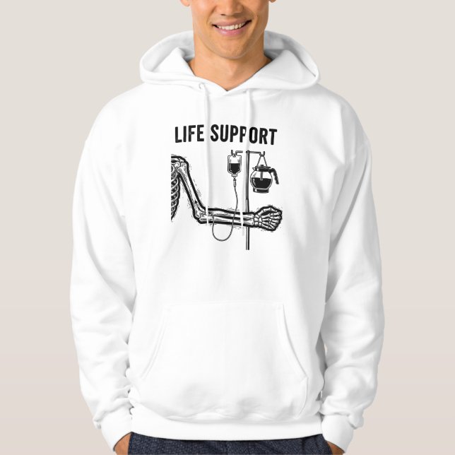 Sudadera Skeleton Dark Humor Funny "Life Support" Coffee (Anverso)