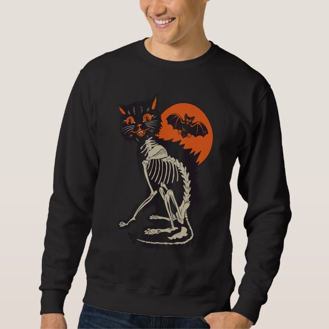 Sudadera Skeleton de gato negro Sangre Horror en la luna (Anverso)