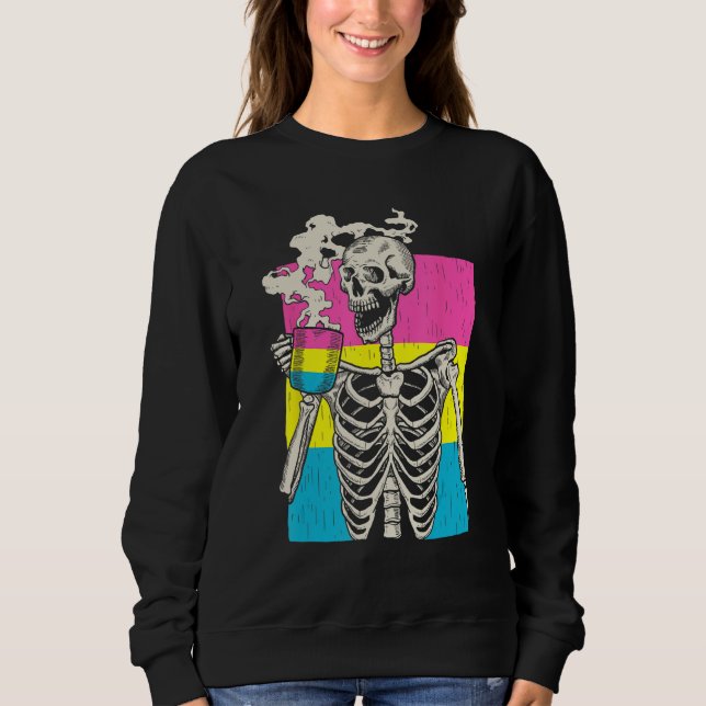 Sudadera Skeleton Drinking Coffee LGBT Q Pansexual Pride Pa (Anverso)