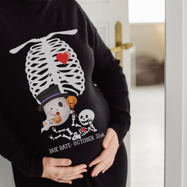 Sudadera Skeleton Halloween Nueva Invitación de embarazo pa (Pregnancy Announcement Little BOO is Almost Due)