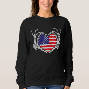 Sudadera Skeleton Hand Heart 4 De Julio Amor Bandera Americ