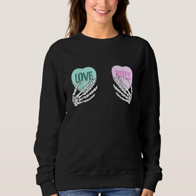 Sudadera Skeleton Hand Love Bites Heart Funny Couple Valent (Anverso)