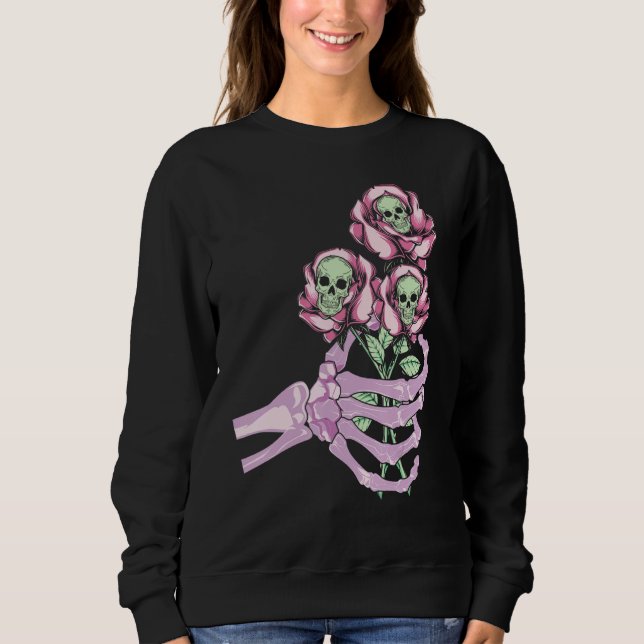 Sudadera Skeleton Hand Skull Pastel Roses Graphic Valentine (Anverso)