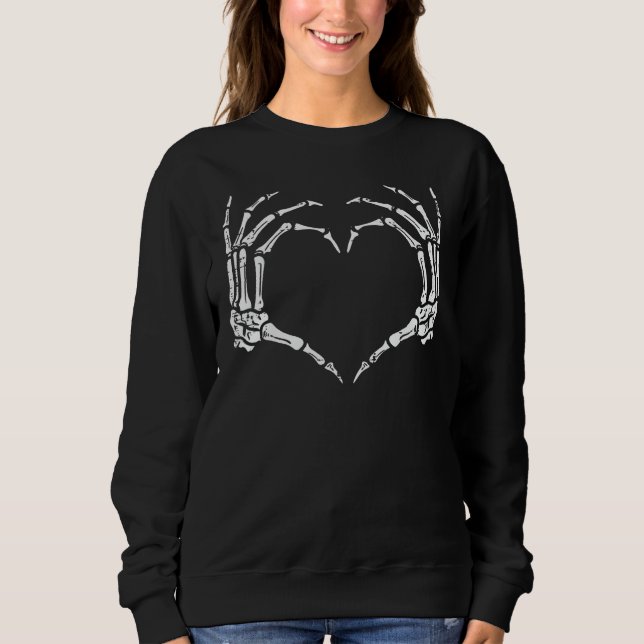 Sudadera Skeleton Hands Heart Sign Retro Halloween Costume  (Anverso)