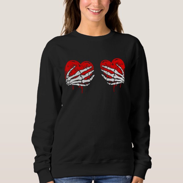 Sudadera Skeleton Hands On Chest Funny Valentines Day Women (Anverso)