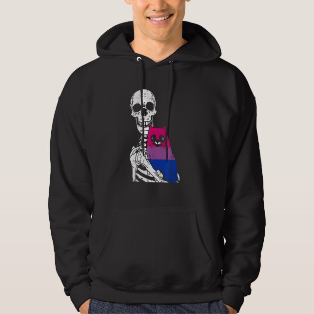 Sudadera Skeleton Holding A Cat Bisexual LGBT-Q Pride Rainb (Anverso)