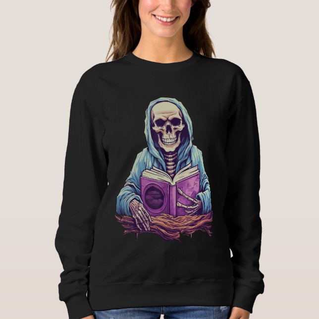 Sudadera Skeleton Reading Book  Pastel Goth Bookish Librari (Anverso)
