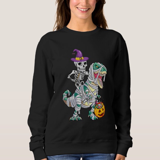 Sudadera Skeleton Riding Mummy Dinosaur Rex Halloween  Pump (Anverso)