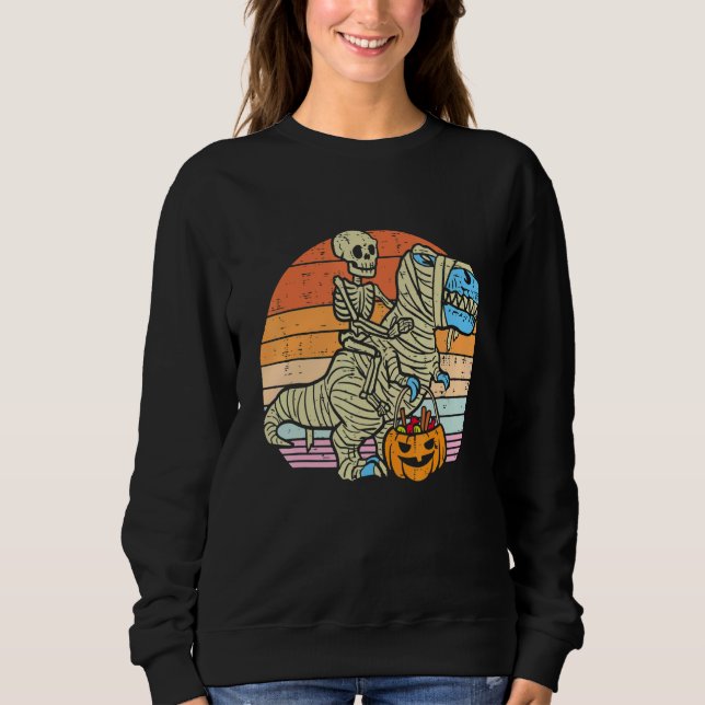 Sudadera Skeleton Riding Mummy Dinosaur rex Halloween  Pump (Anverso)