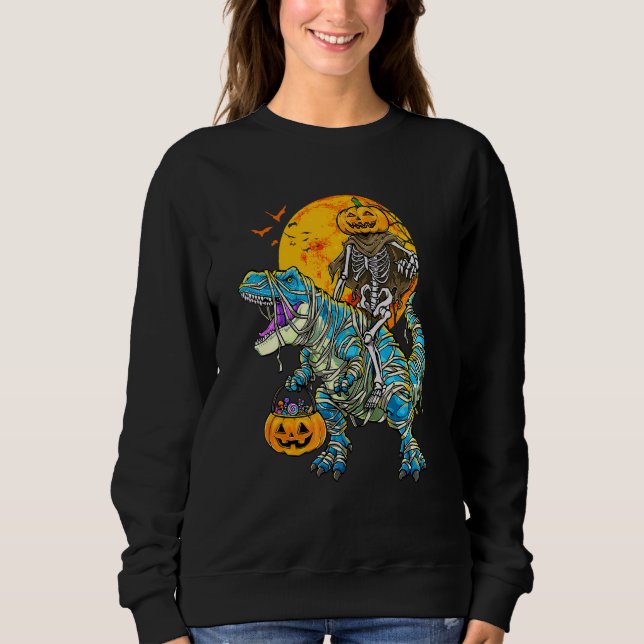 Sudadera Skeleton Riding Mummy Dinosaur rex Niños de Hallow (Anverso)