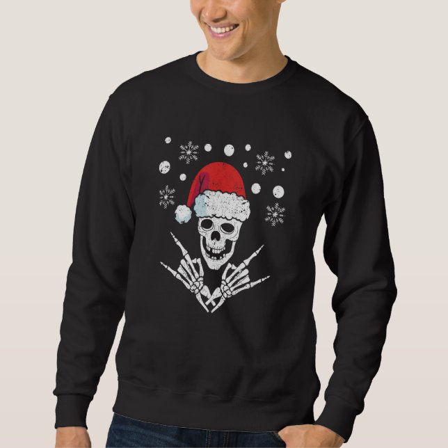 Sudadera Skeleton Santa Claus Hat Rock And Roll Hand Cool C (Anverso)