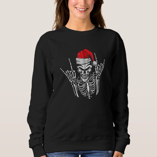 Sudadera Skeleton Santa Hat Rock And Roll Hand Guay Christm (Anverso)