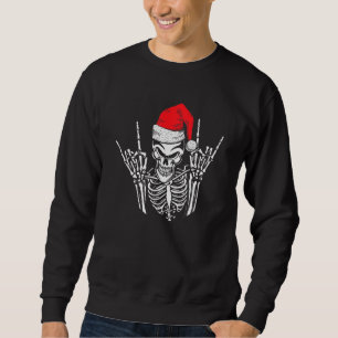 Sudadera Skeleton Santa Hat Rock And Roll Hand Guay Christm