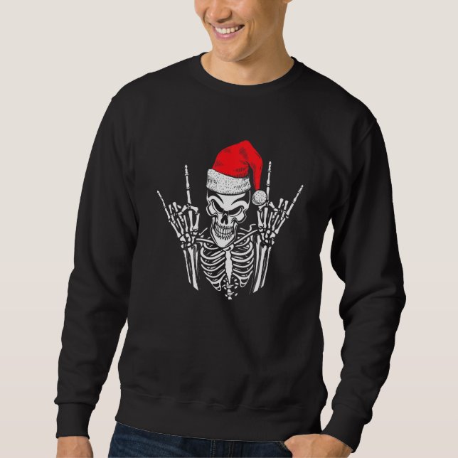 Sudadera Skeleton Santa Hat Rock And Roll Hand Guay Christm (Anverso)
