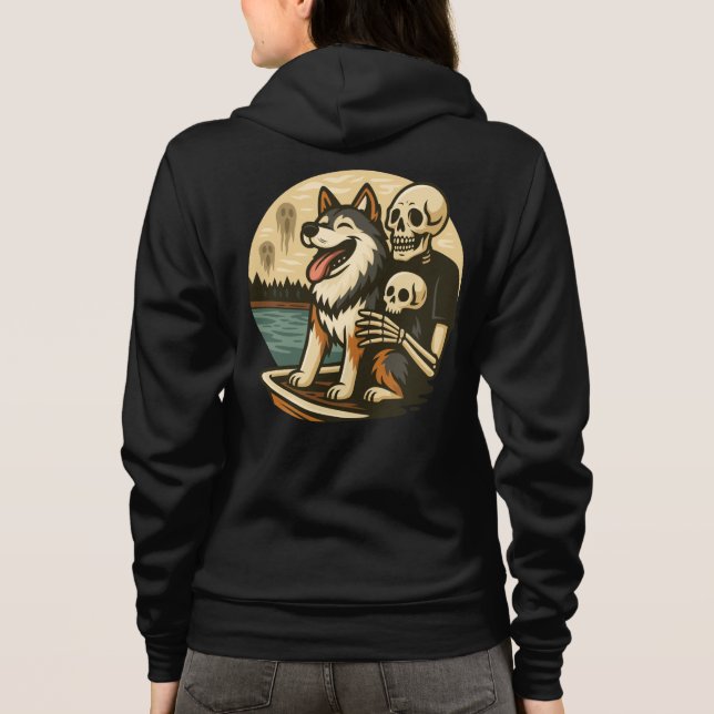 Sudadera Skeleton with Dog on Haunted Lake Horror Art (Reverso)