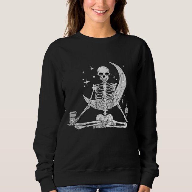 Sudadera Skeleton Yoga Meditating and Drinking Coffee Funny (Anverso)