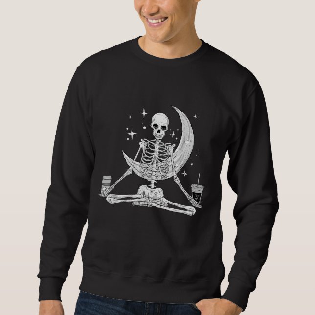 Sudadera Skeleton Yoga Meditating and Drinking Coffee Funny (Anverso)